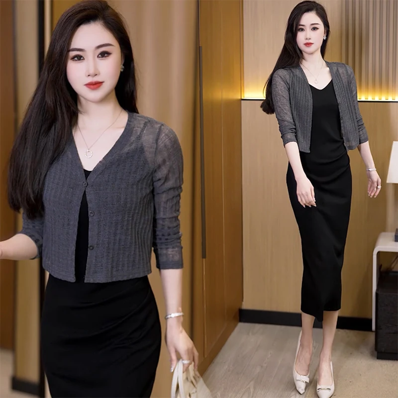 洋气披肩配吊带裙的小外搭防晒罩衫女夏季开衫薄款小坎肩长袖外套