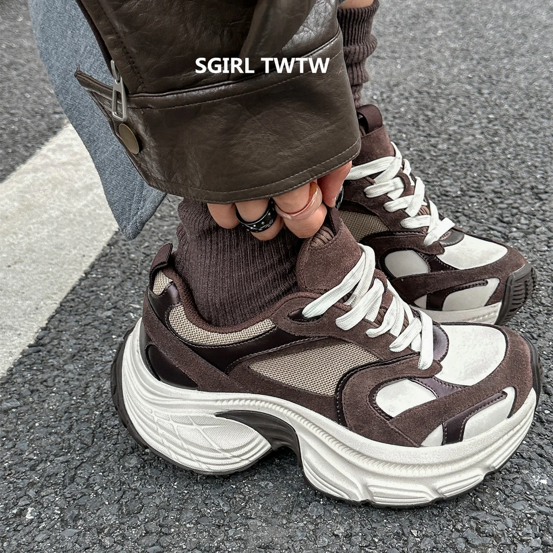 SGIRL TWTW2025年秋季新款真皮厚底时尚休闲百搭系带老爹鞋女鞋潮