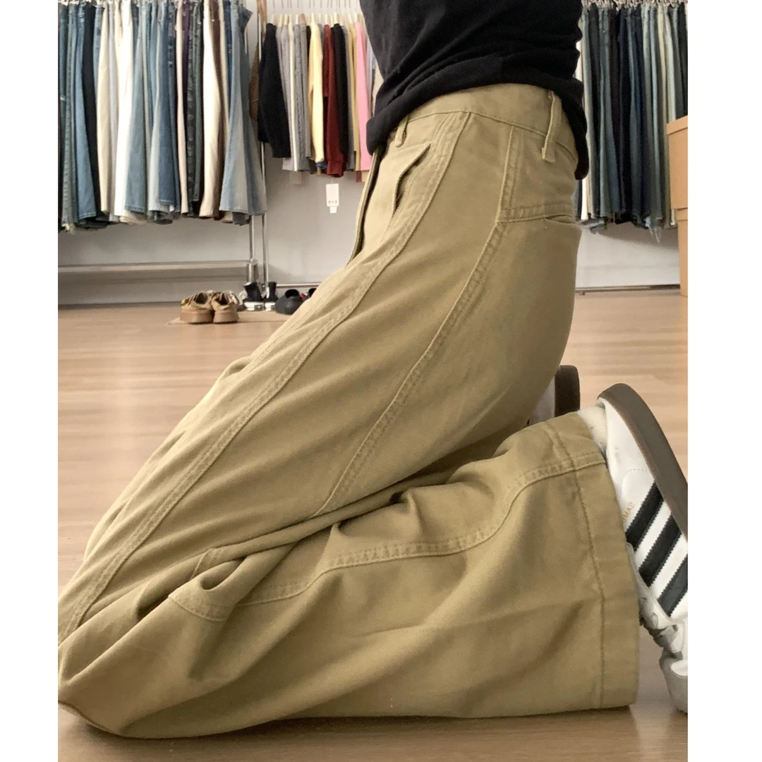 2025秋冬新款多结构直筒阔腿裤镰刀牛仔裤百搭休闲风设计感长裤