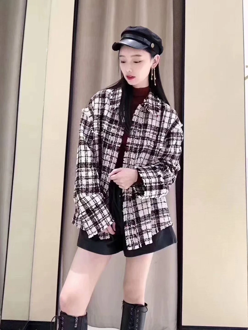 {专柜}商场同款2025早春新款宽松小香风羊毛呢格子外套女5400394