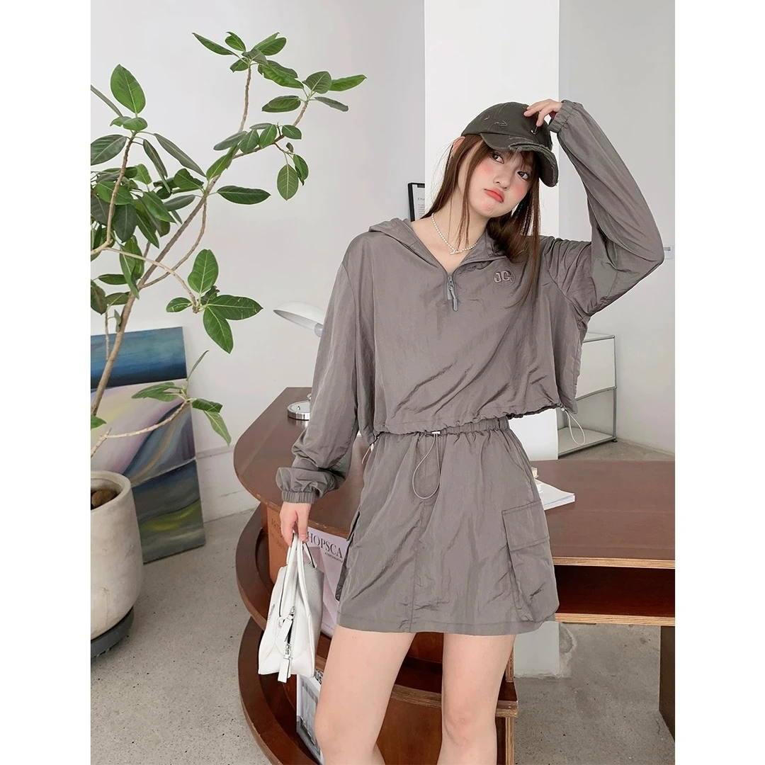 晶咕白标~北海道之旅～防晒衣+半身裙休闲显瘦夏季运动套装连帽