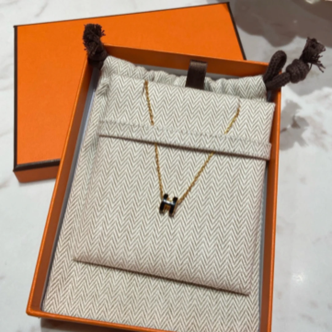95新 Hermes/爱马仕 pop h黑玫瑰金mini项链