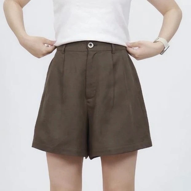 2025新款亚麻短裤女夏高腰短裤休闲裤