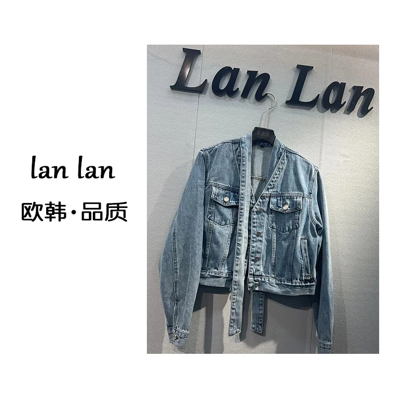 琪琪-春上新【飘带牛仔外套】韩版小众设计款牛仔外套女百搭复古
