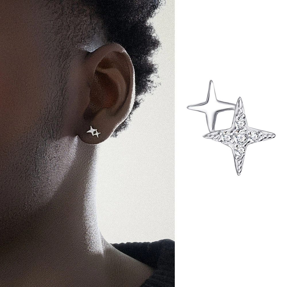 ACITY 925银耳饰 喜城纯银轻奢锆石镶钻星芒耳钉男女十字闪钻耳环