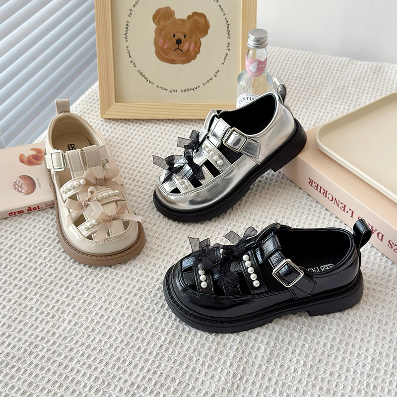 女童鞋子春夏新款小女孩洛丽塔公主鞋时尚蝴蝶结珍珠厚底凉鞋880