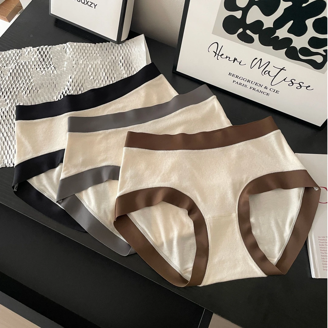 奶油风女士中腰内裤舒适透气提花棉简约包臀无痕裤头三角裤运动款