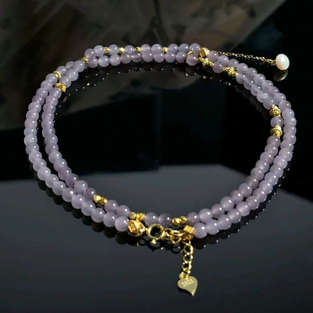 【以烟】天然和田玉烟紫项链百搭款万能链（天然珠宝多样性发）