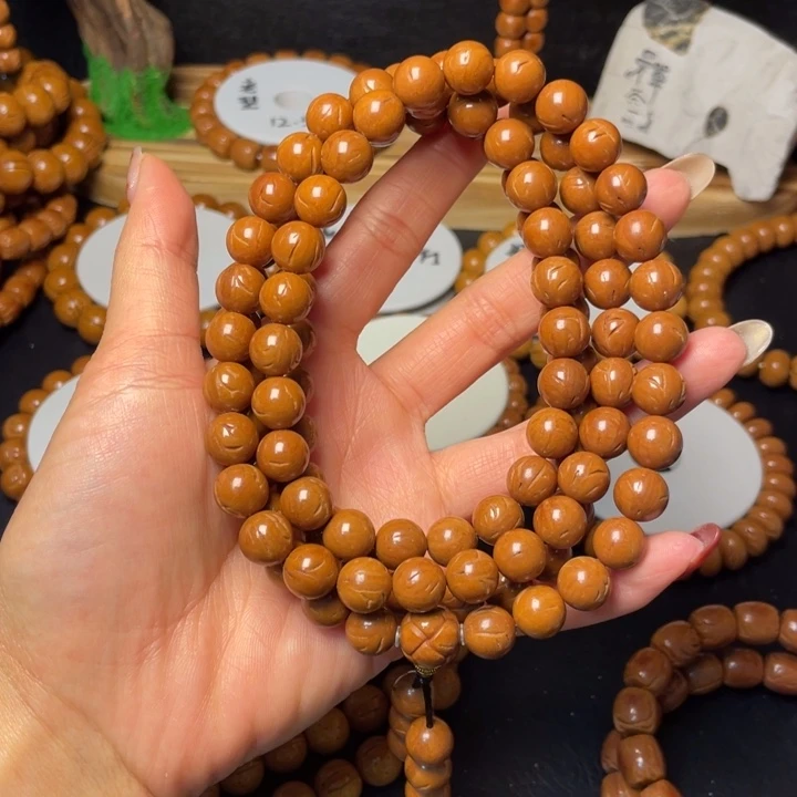 桃***夭桃核手串龙纹正圆脖挂108颗