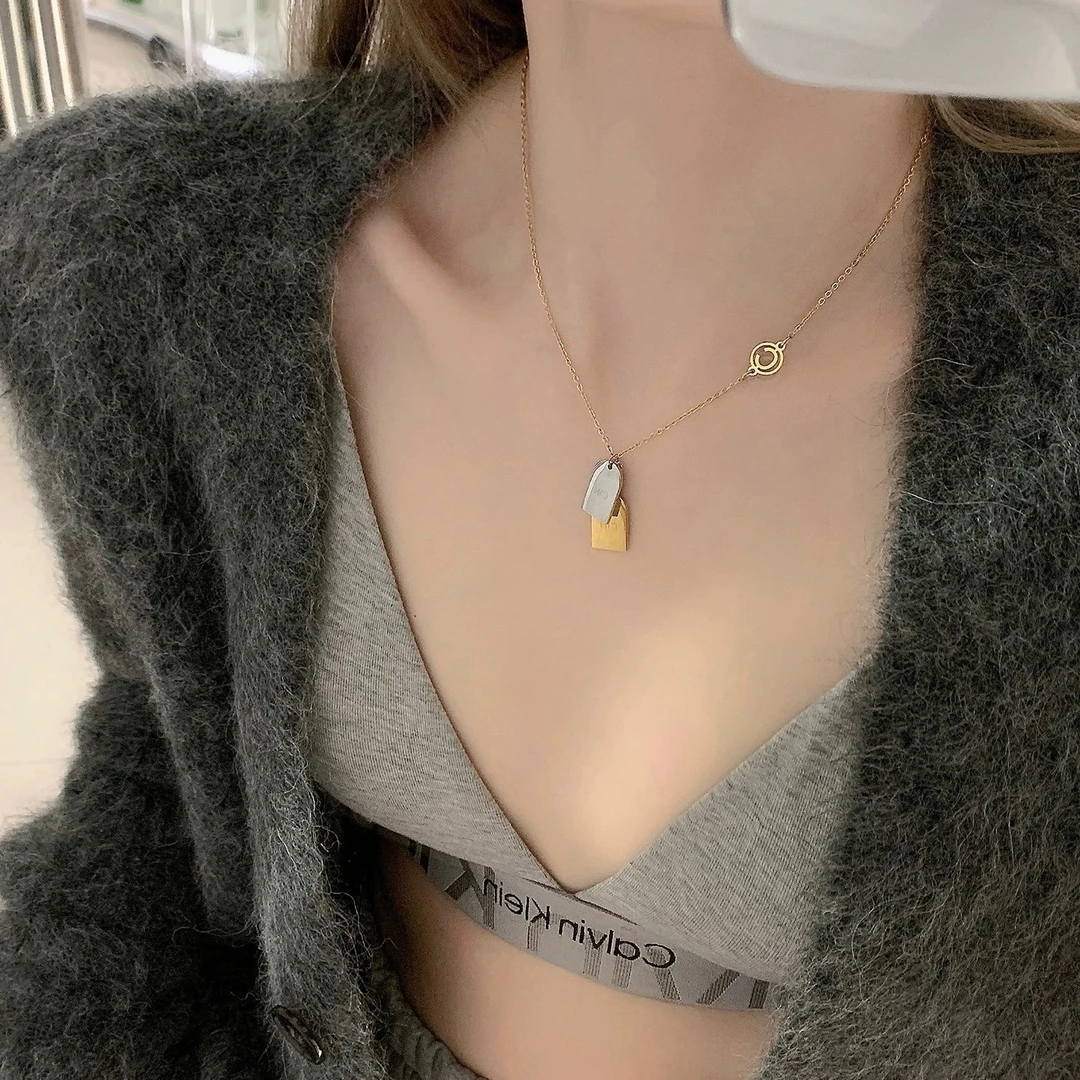 钛钢项链钛钢项链小众金银双牌钛钢项链女新款小众首饰