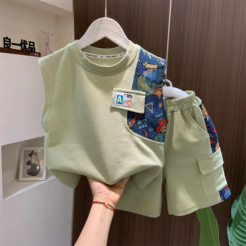 童装男童夏装套装2025新款洋气儿童背心男孩宝宝夏季无袖薄款衣服