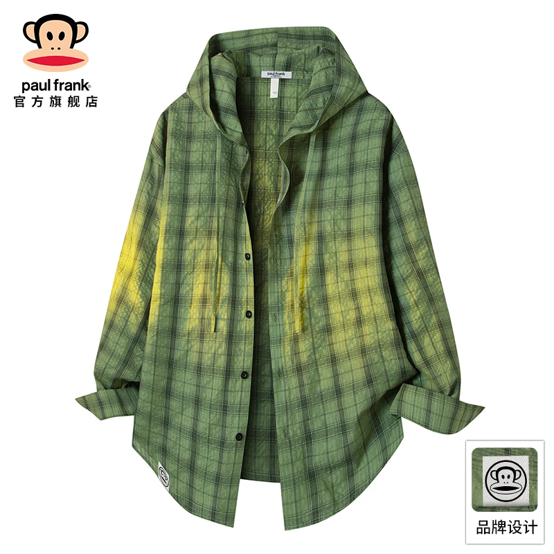 paul frank/大嘴猴秋冬格子休闲衬衫男2025新款宽松长袖衬衣外套