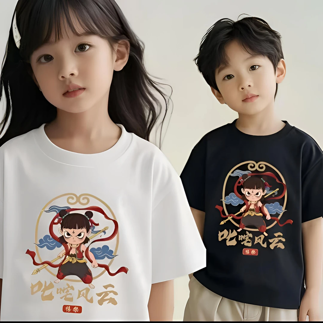 (新哪吒短袖)亲子装纯棉男女童T恤  儿童夏季中大童短袖