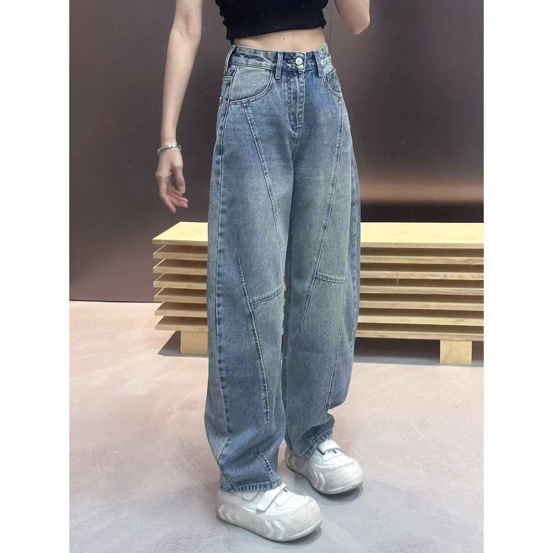 DIDI【H线】夏季薄款H型线条拼接设计感显瘦高腰宽松弯刀堆堆裤