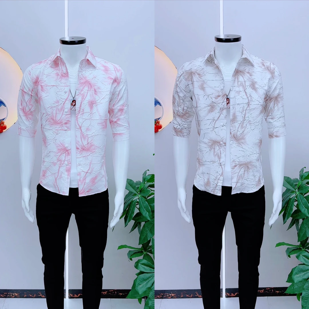 潮流男士夏季新款衬衫时尚潮流中袖帅气高级百搭透气纯色男式衬衣