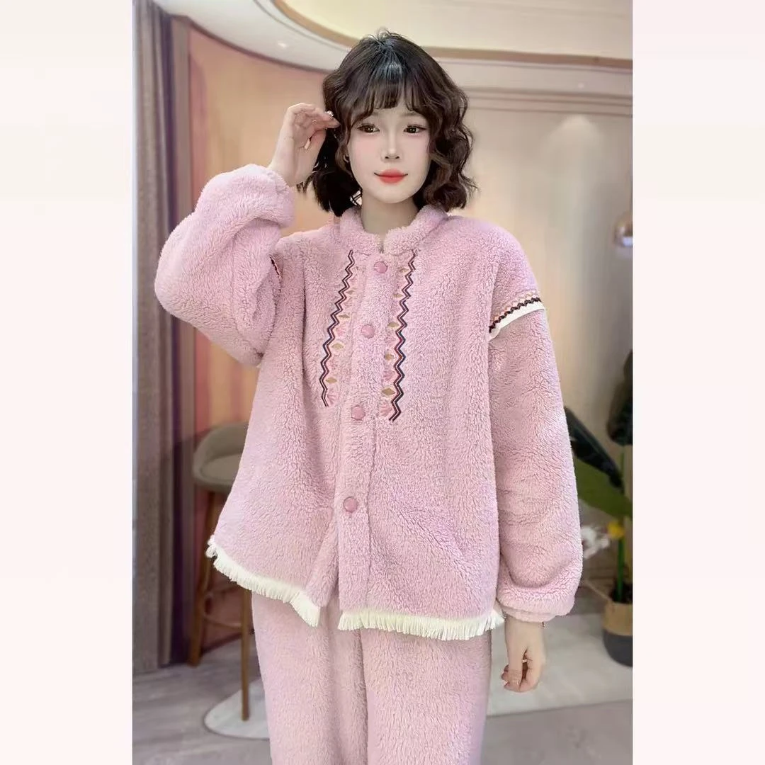 时尚立领睡衣加厚保暖家居服冬季翻领毛绒25215