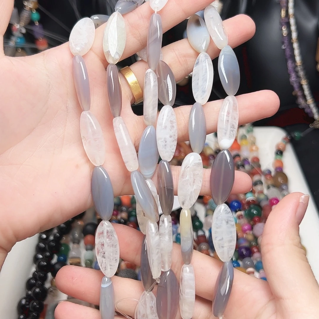 玛瑙/玉髓未镶嵌珠宝半成品t350 叶子冷色调玛瑙一条