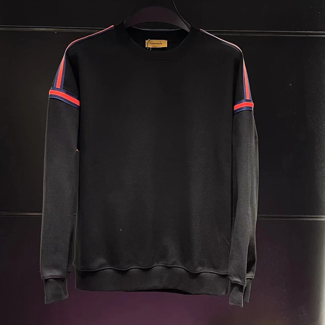 【TIME BOKAN】男士冬季新款时尚百搭休闲潮流彩带圆领打底卫衣9361