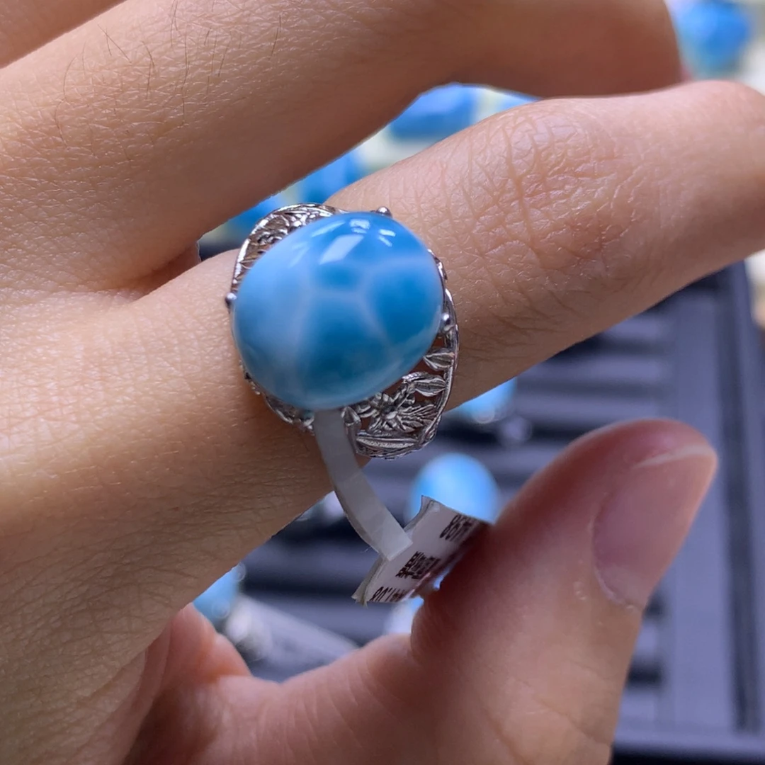 针钠钙石（海纹石）银S925镶嵌戒指蛋面戒指色差略异