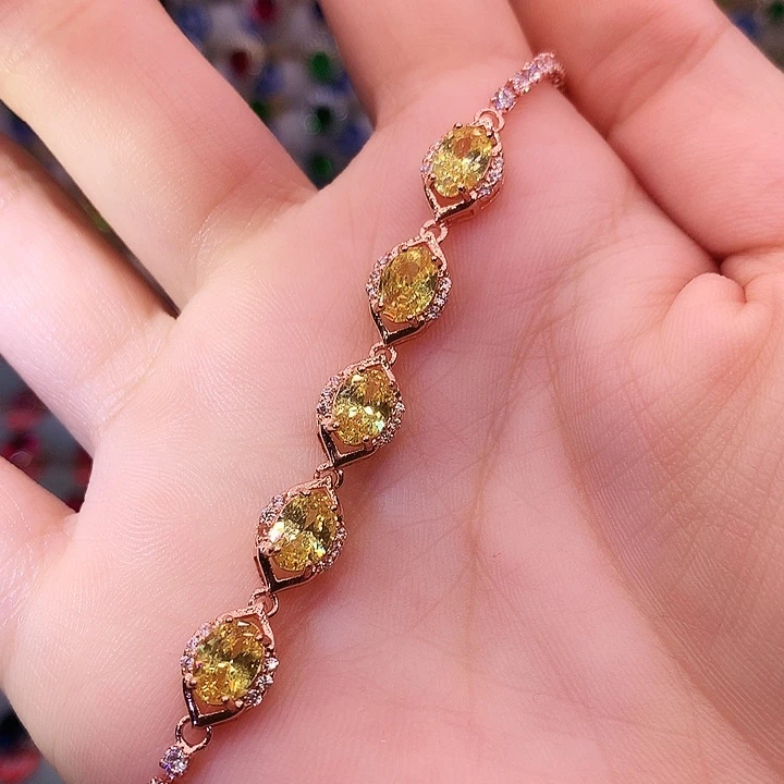 黄晶手链银S925镶嵌手链