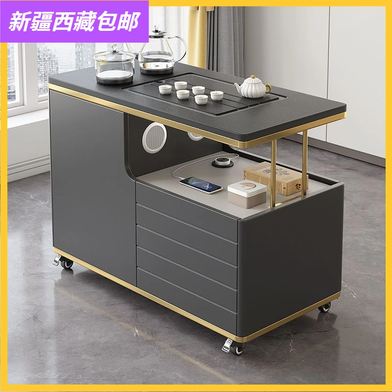 新疆包邮移动茶桌家用小户型乌金石茶台功夫茶几北欧多功能阳台小