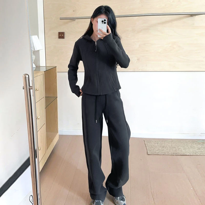 L家 同款 秋冬 连帽防风 保暖 套装 直筒裤9038+外套5069