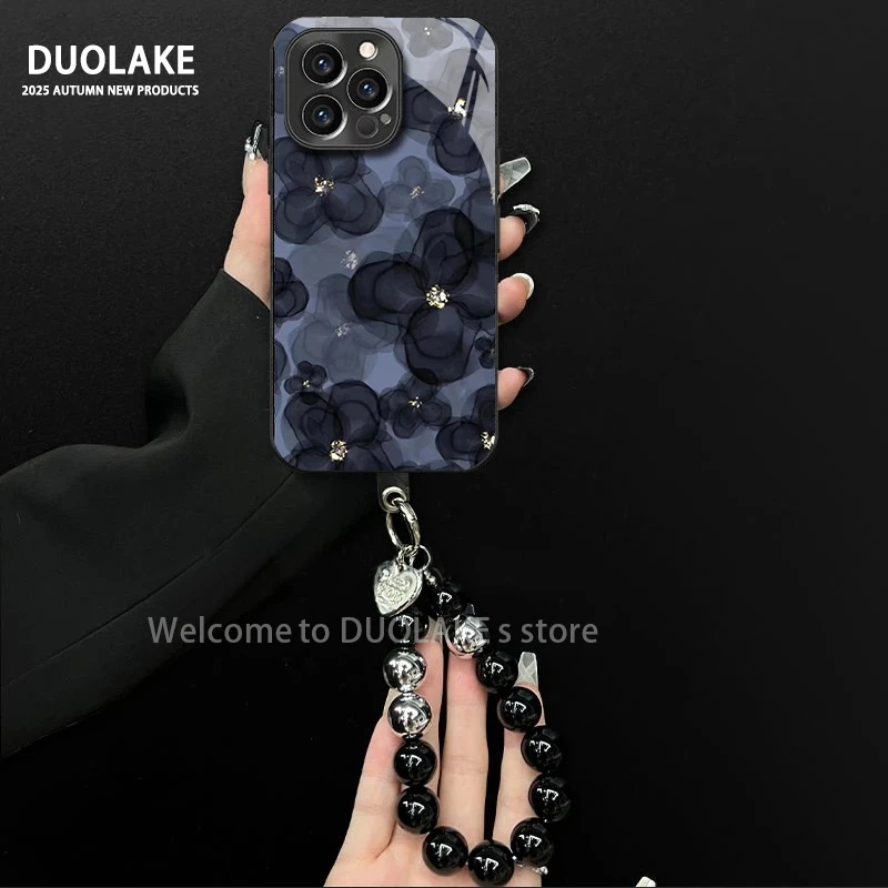 适用于苹果/oppo/华为/vivo/小米山茶花电镀玻璃手链防摔手机壳女