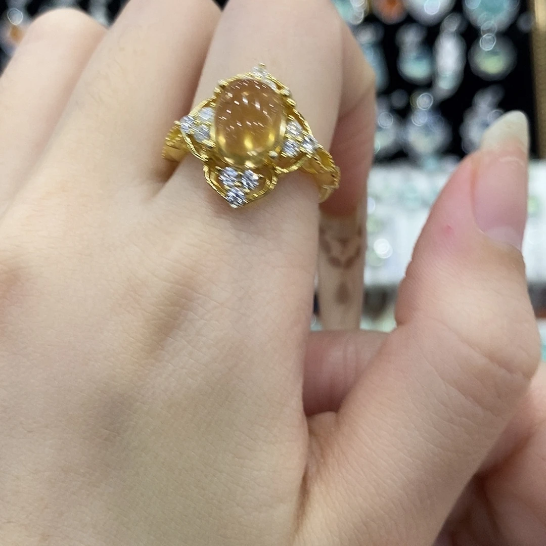 黄晶戒指银S925镶嵌