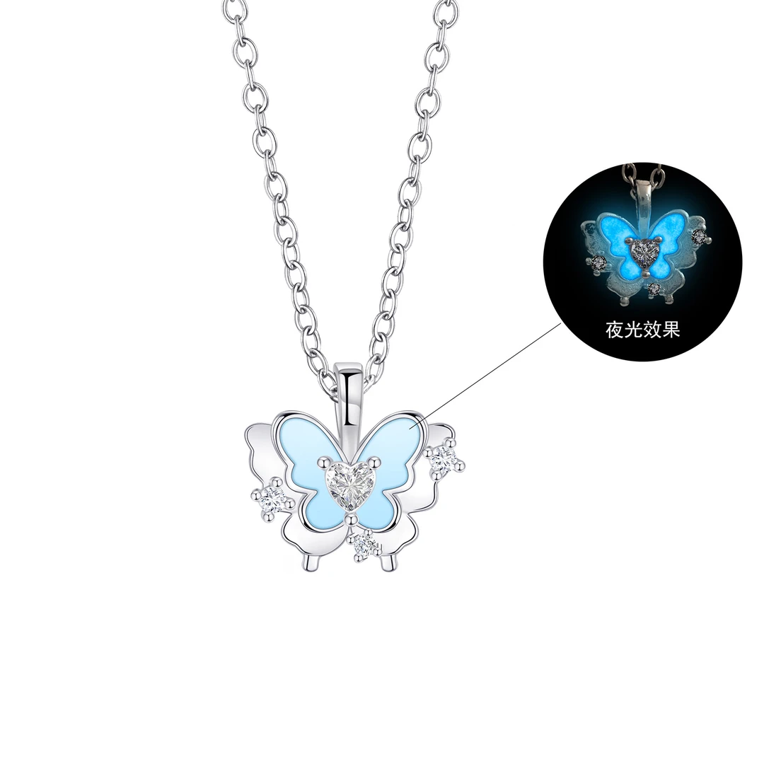 春夏原创设计春日蝴蝶系列蝴蝶项链女精致高级感夜光滴釉锁骨链送