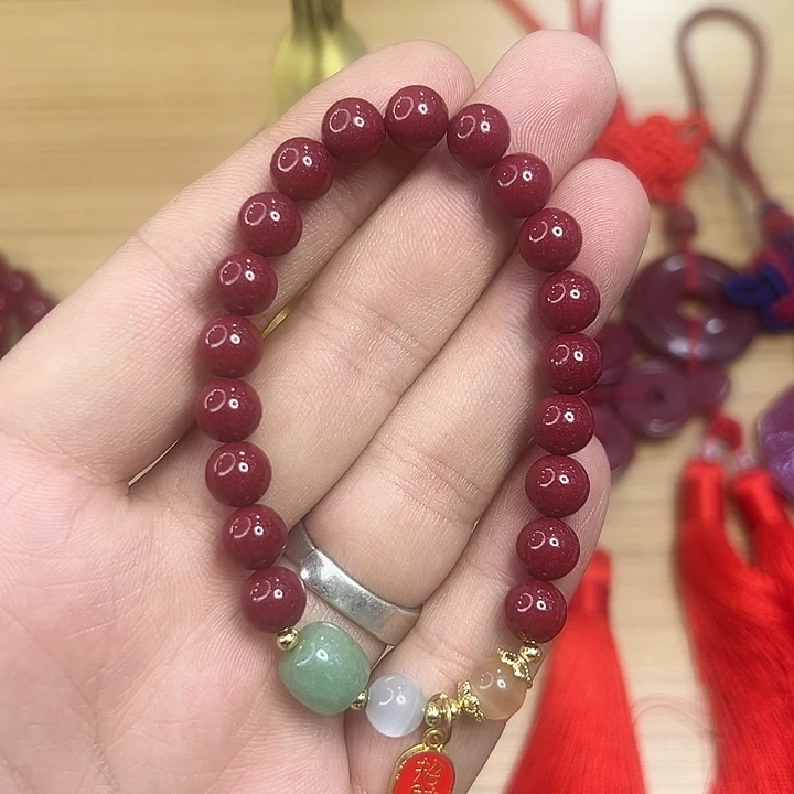 紫金朱砂配饰手串