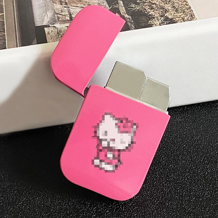 创意个性潮流粉色猫直冲充气打火机金属激光雕刻广告LOGO礼品火机