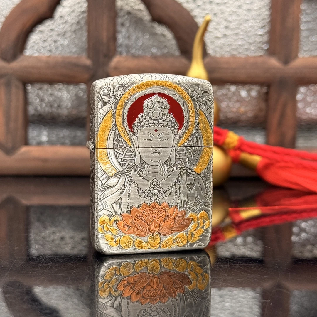 ZIPPO/之宝打火机 观自在  1941熏银鎏金镶嵌紫铜【小飞火机】DYJ1