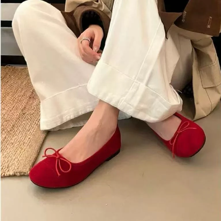 C5820 红色 时尚圆2025新款舒适平跟舞蹈鞋浅口女单鞋