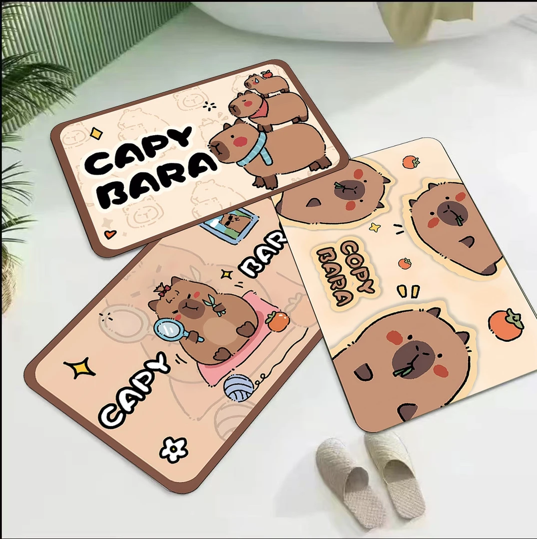 卡皮巴拉40*60cm三块装硅藻泥底卡通可爱 新款萌宠图案吸水脚垫