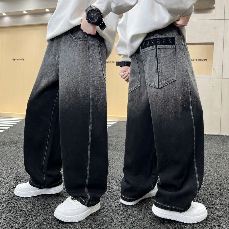 儿童男孩秋季裤子2025新款中大童男童休闲时尚百搭渐变长款牛仔裤