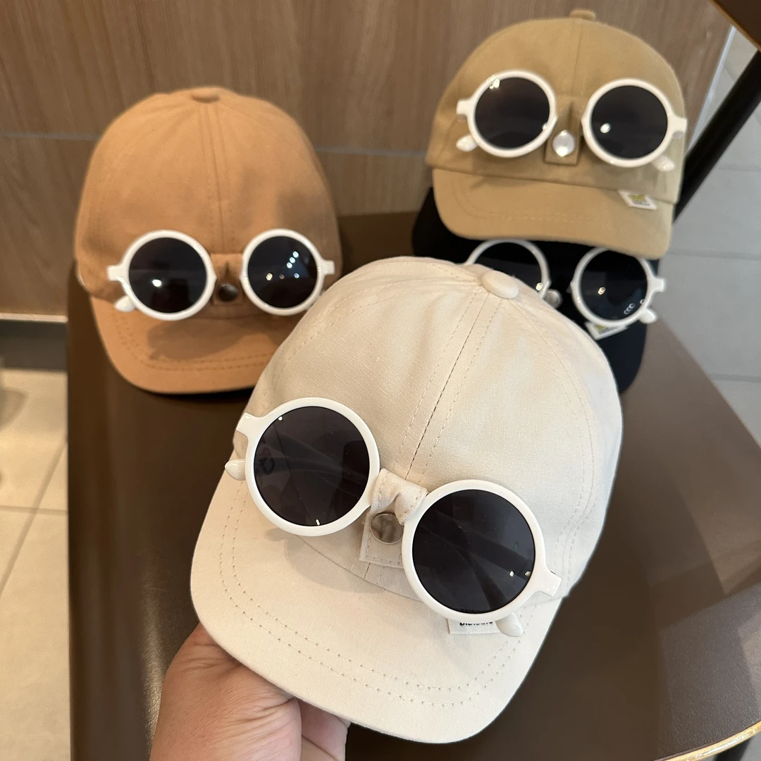 儿童帽子网红春夏百搭棒球帽宝宝鸭舌帽ins韩版眼镜防晒帽子一体