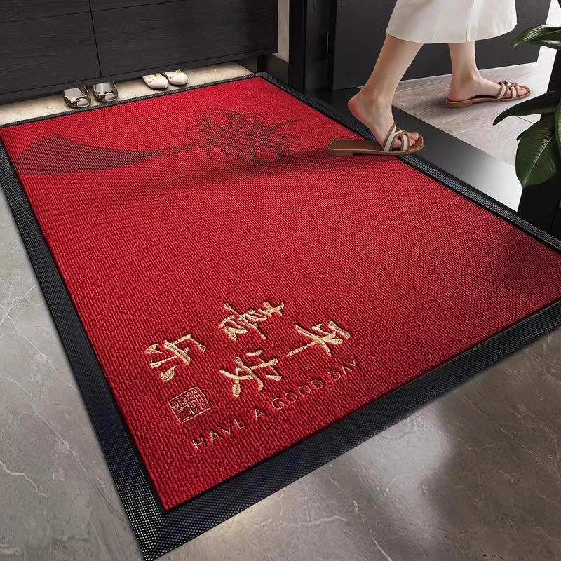红色高级感入户门地垫别墅豪宅高端大门口进门耐脏免洗绣花脚垫