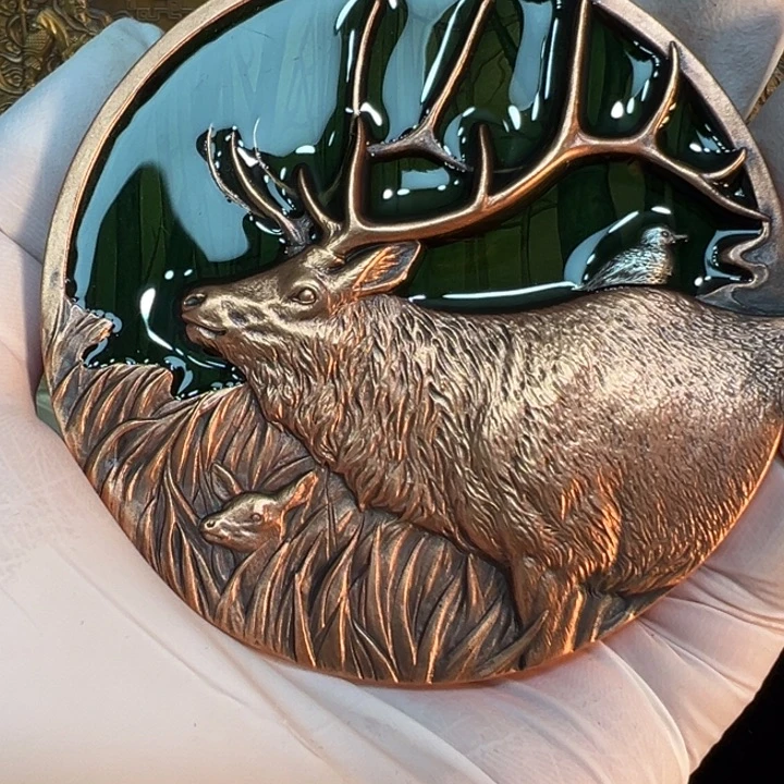 其他普通金属鹿乐深林铜章紫铜一枚