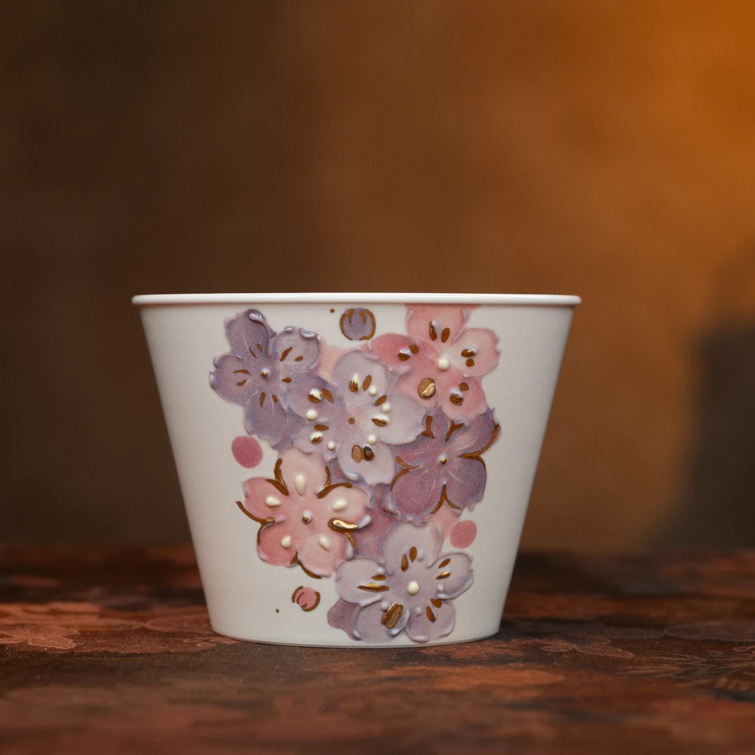 【溶上界下】 描金樱花猪口杯