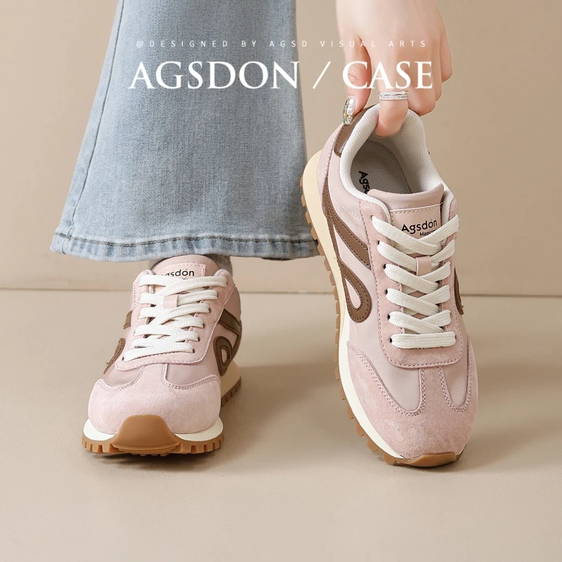 奥古狮登粉色德训鞋女款2025年秋季新款百搭平底休闲芭蕾阿甘鞋xx