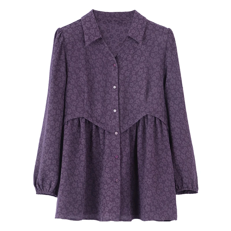 【现现】丹思慕大码女装宽松时尚百搭遮肚显瘦翻领提花衬衫250167