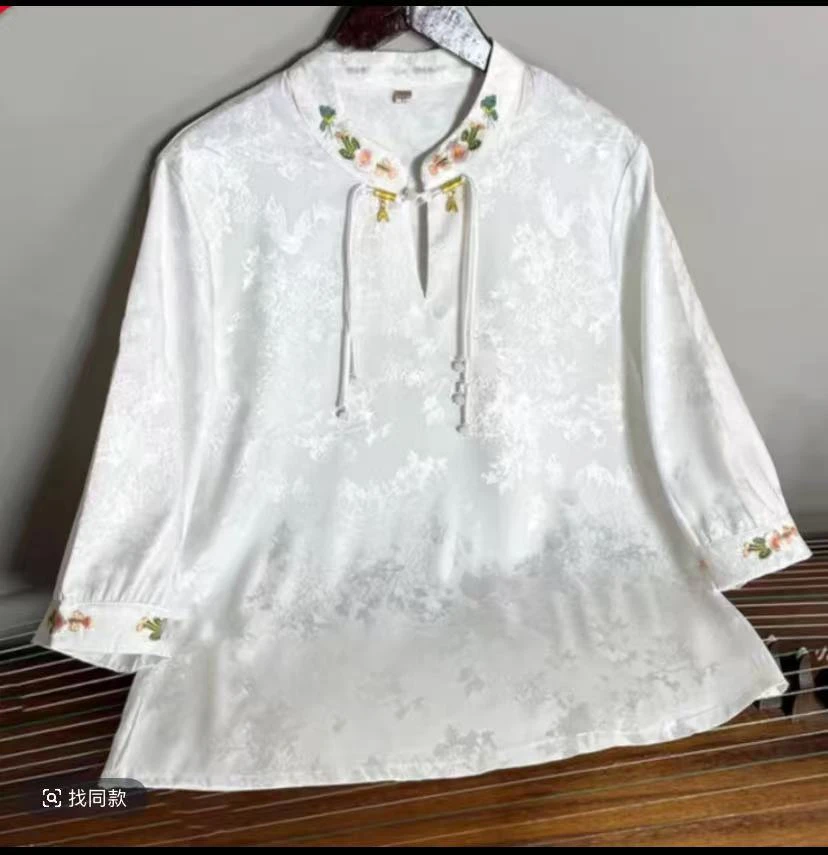 新中式春夏款重工刺绣流苏气质百搭中袖衬衫