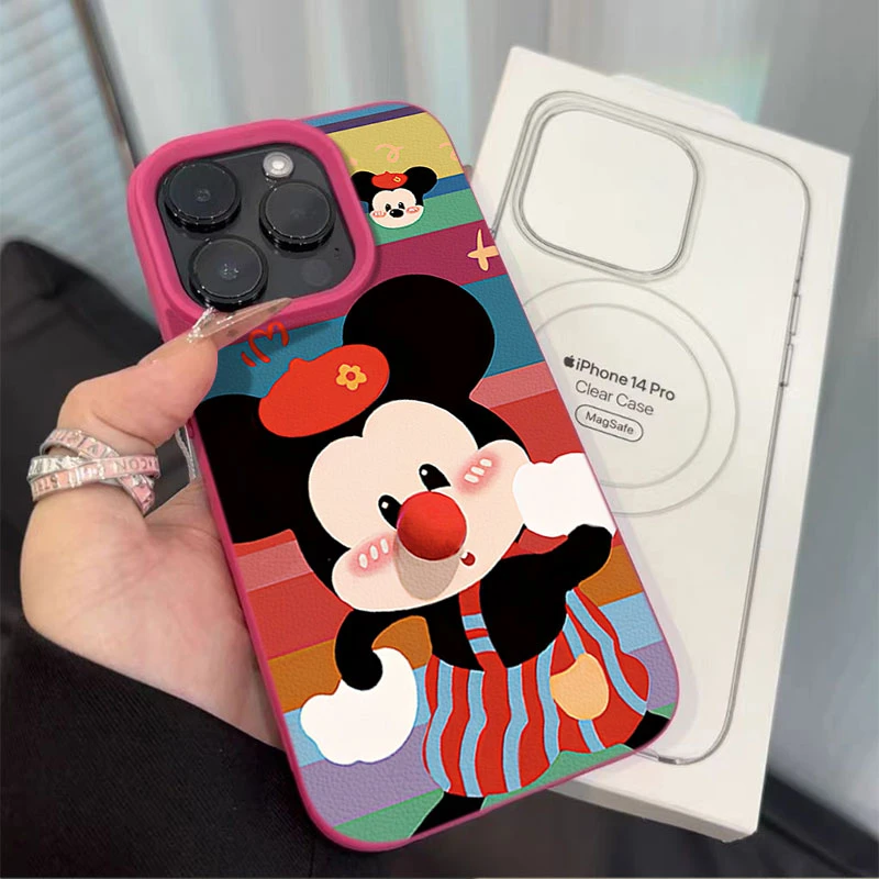 平面打印米老鼠适用苹果16p/15手机壳iPhone14promax13荔枝纹12软