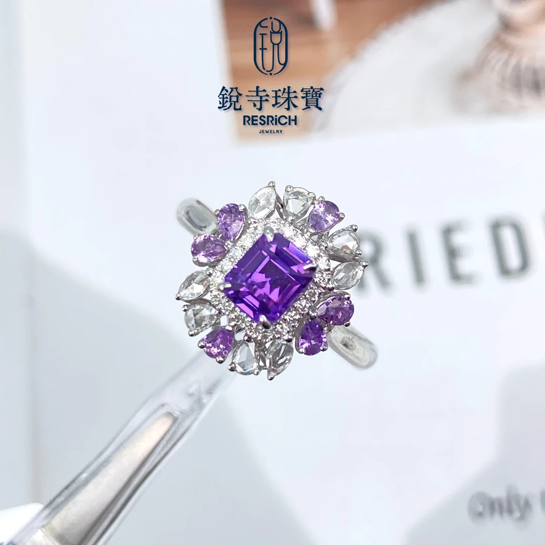【破冰专属】18K金/天然紫蓝宝戒指/1.08ct/无烧/紫罗兰/GRC-0001