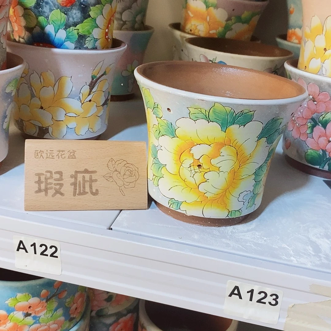 紫砂花盆红陶手绘花盆