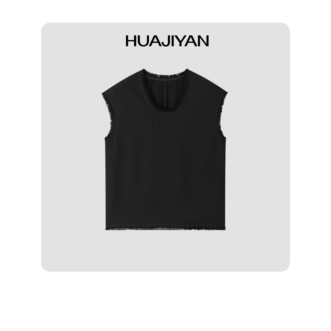 华吉言/HUAJIYAN【卡司】定制面料毛边设计百搭舒适圆领背心马甲