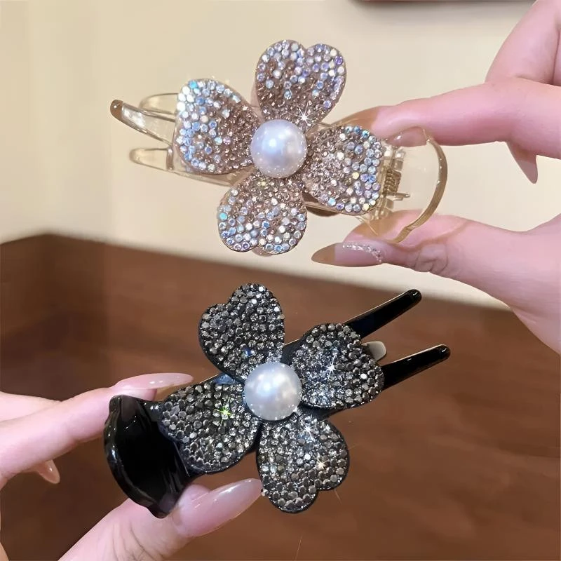 【拍一发二】精致水钻花朵丸子头抓夹后脑勺固定防塌发夹鲨鱼夹夏季