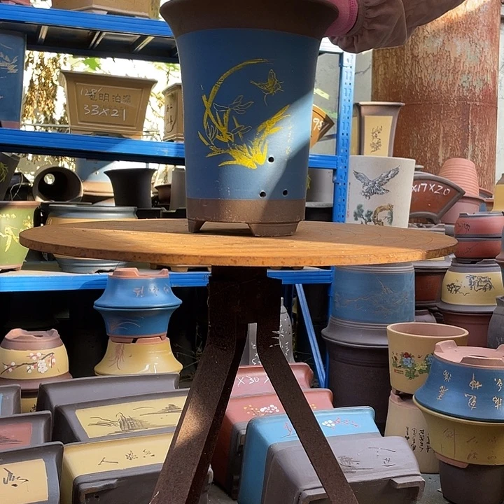 18蓝色印金兰花盆花盆紫砂花盆