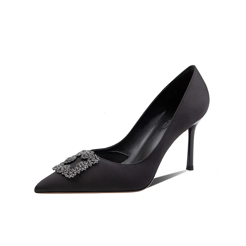 2025春季薄款透气尖头吸汗细跟高跟鞋高跟鞋气质单鞋性感黑色浅口