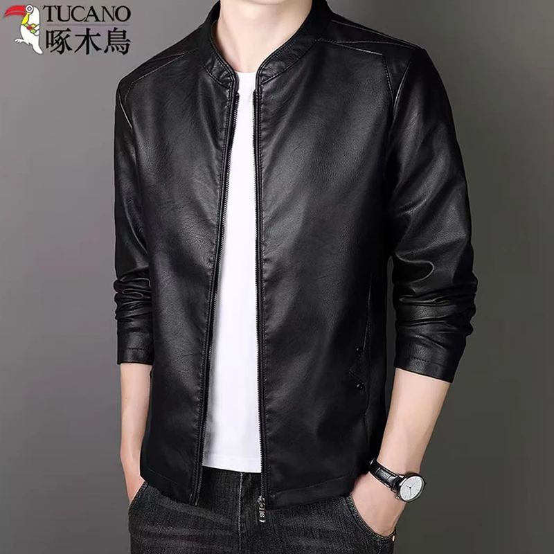 TUCANO/啄木鳥男士秋冬季皮衣夹克韩版帅气加绒保暖时尚修身外套